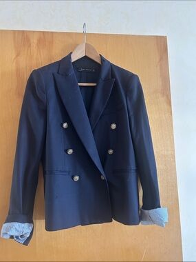 Zara Double-Breasted Dark Navy Blazer with Silver Buttons